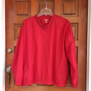 Mens Golf Pullover Windbreaker Jacket XL Red V-neck Side Pockets Mesh Lining